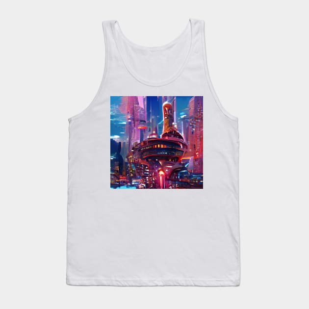 Futuristic Cyberpunk Cityscape Tank Top by Mihadom